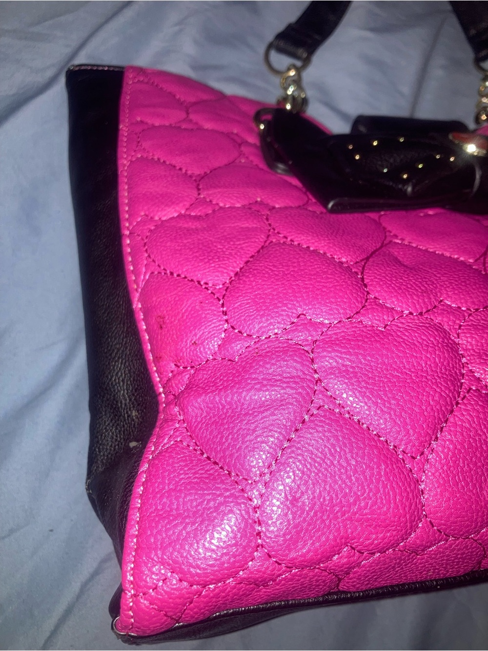 Betsey Johnson Pink Quilted Tote with Black Bow Accent - Picture 4 of 16